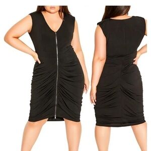 City Chic dress ruched zippered NEW xxl  black lined stretch sold out size here!